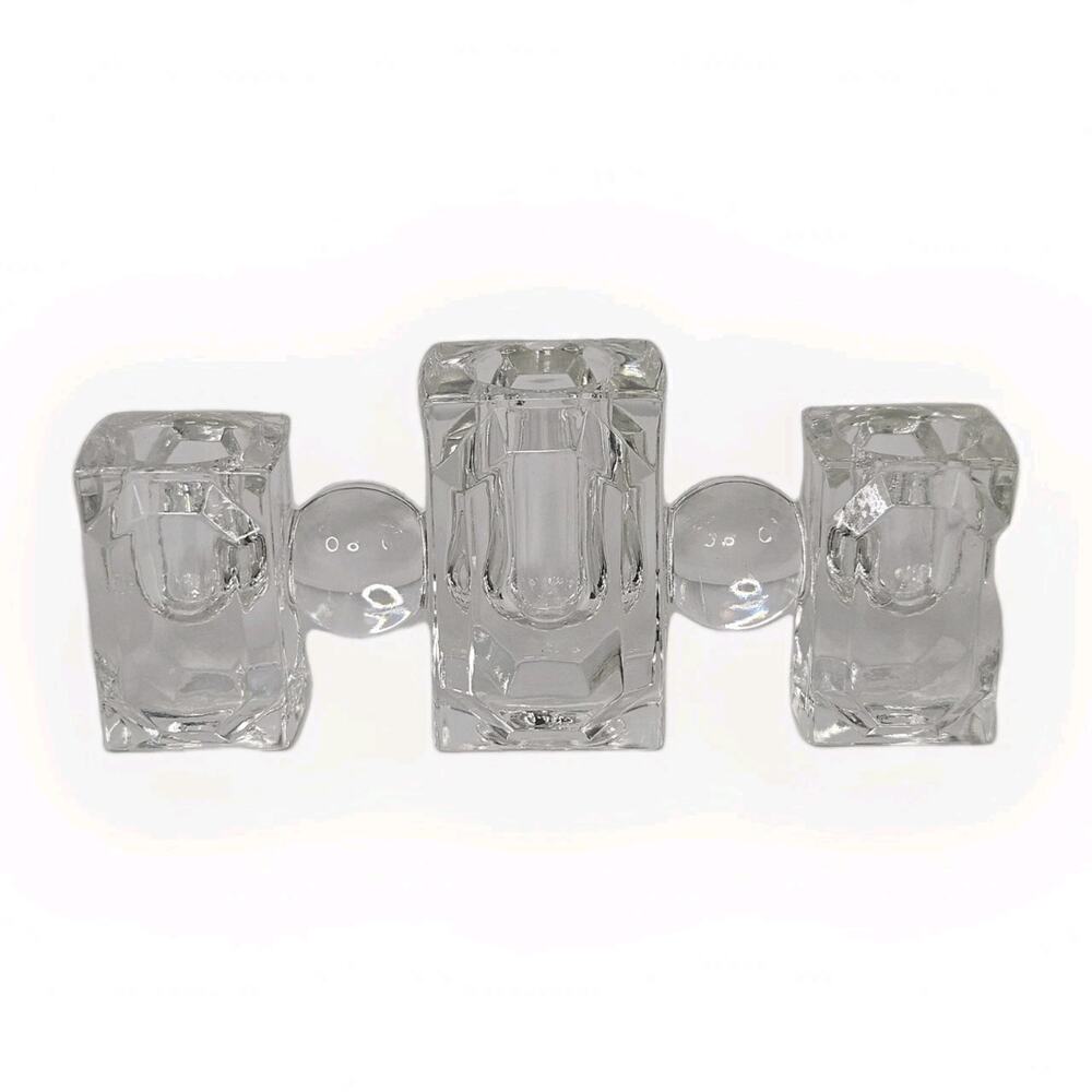 1940s Pitman Dreitzer Baguette ART DECO 3 Spot Candle Holder Glass Candelabra